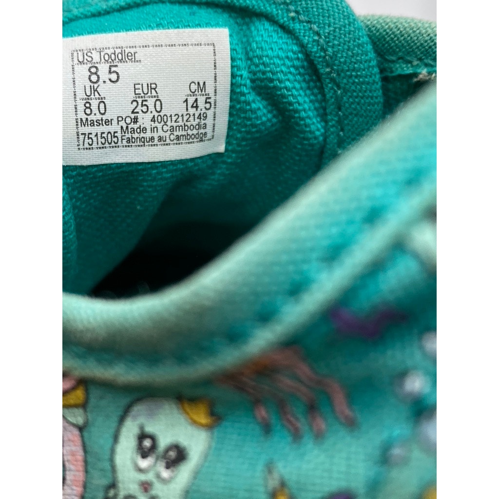 VANS Toddler Girls' Teal Blue Sea Critter Print Lace-Up Classic Sneakers SZ 8.5