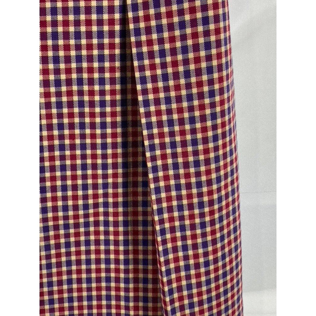 MARIELLA ROSATI Women's Red Mini Check Scoop-Neck Tie-Waist 3/4 Sleeve Dress SZM