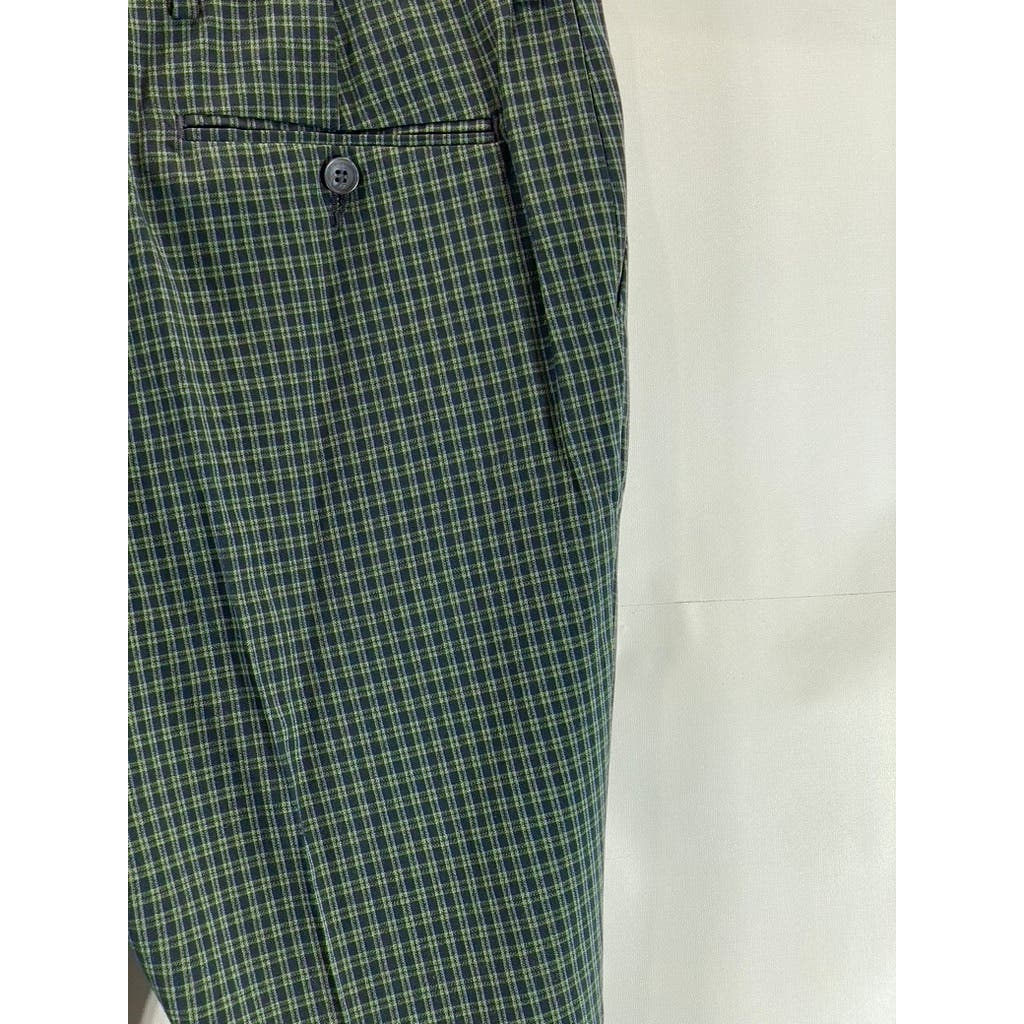 ASOS DESIGN Men's Navy/Green Micro Check Tapered Smart Trousers SZ 34X34
