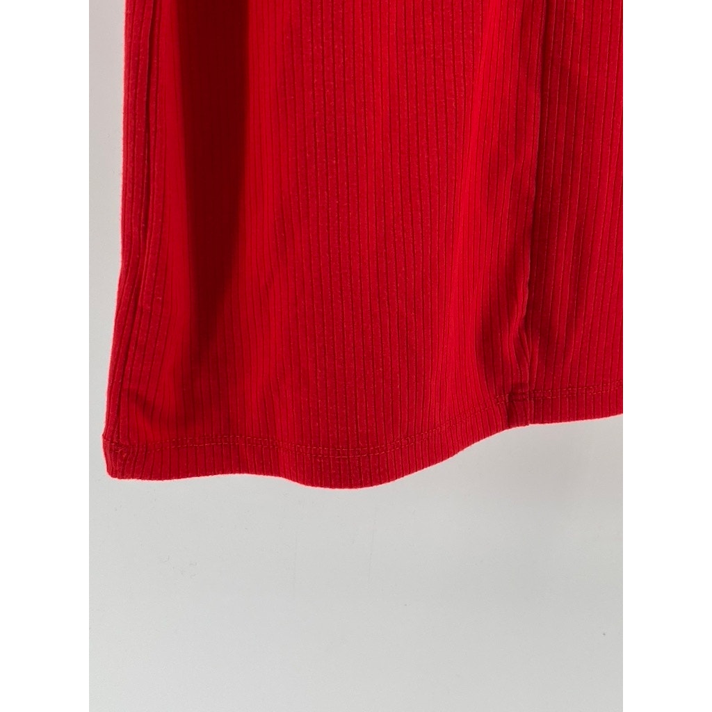 AMBIANCE Women's Red Ribbed Mock-Collar Half-Zip Sleeveless Mini Dress SZ S