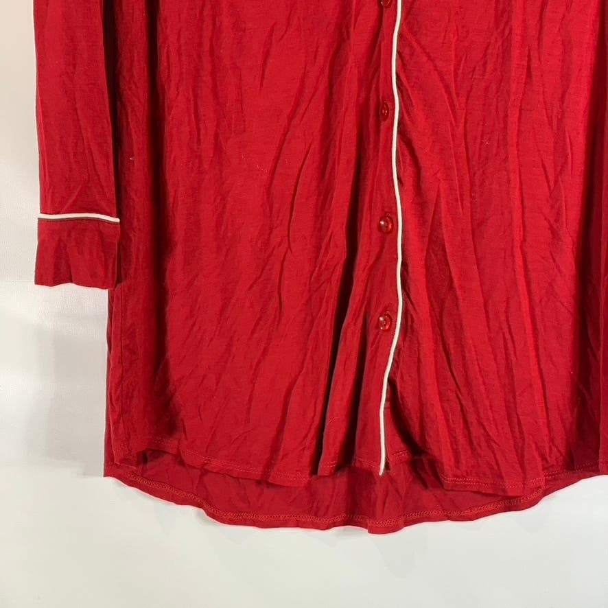 CYNTHIA ROWLEY Women's Dark Red Essential Long Sleeve Button-Down Nightshirt SZS