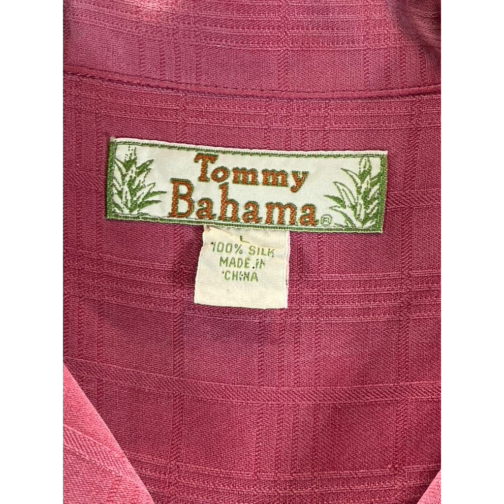 TOMMY BAHAMA Men's Red Textured Silk Vintage Button-Up Short Sleeve SZ L