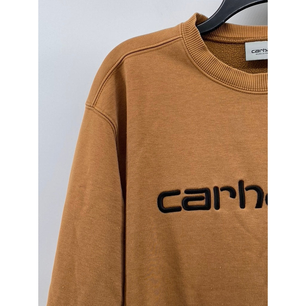 CARHARTT WIP Men's Brown Crewneck Logo Casual Pullover Sweatshirt SZ S