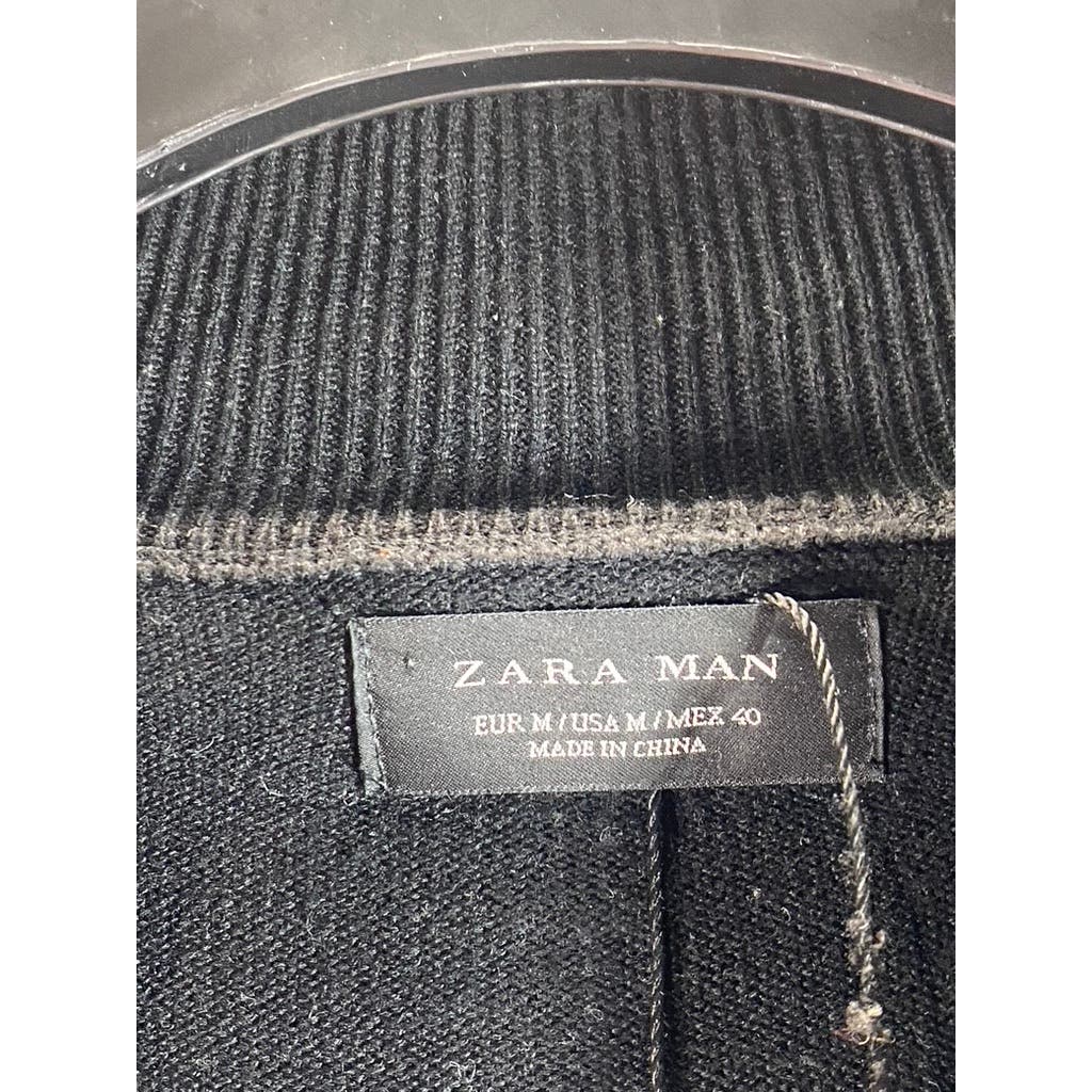ZARA MAN Men's Black Solid Knit Mock Collar Zip-Up Sweater SZ M