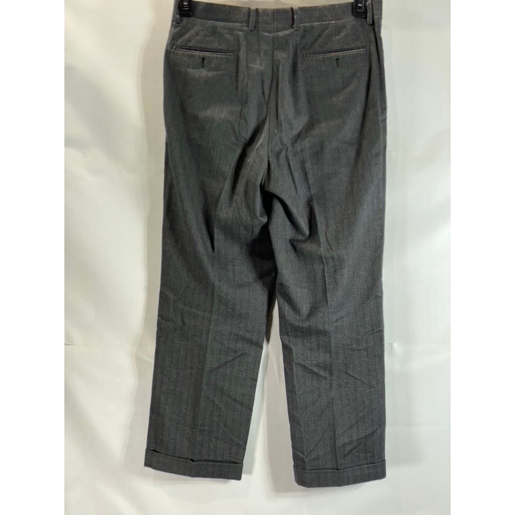 PAUL FREDRICK Men's Gray/Black Stretch Classic-Fit Pleated Cuffed-Hem Pant SZ 35