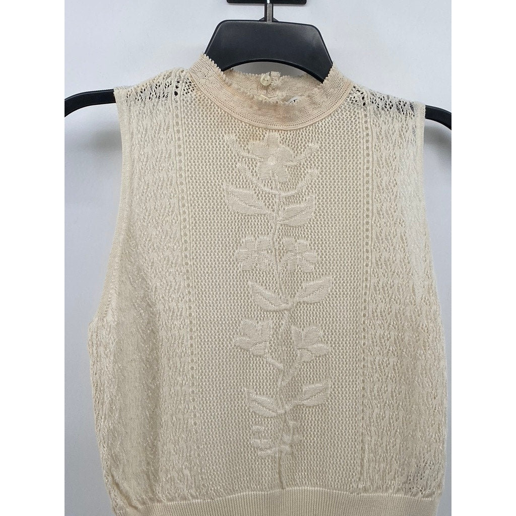 ZARA Women's Beige Knit Floral Sleeveless Pullover Top SZ S