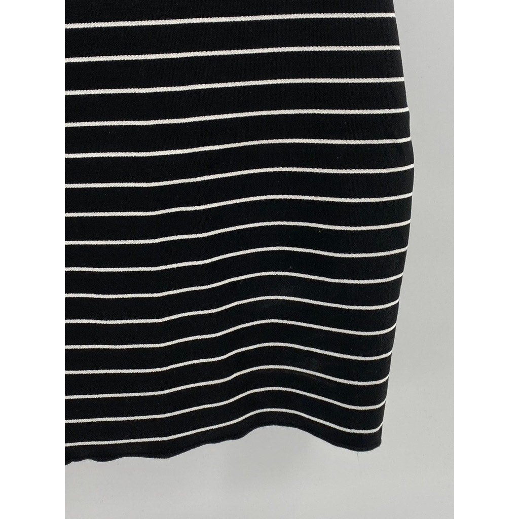 ZARA Women's Black-White Striped High-Neck Knit Short Sleeve Mini Dress SZ S