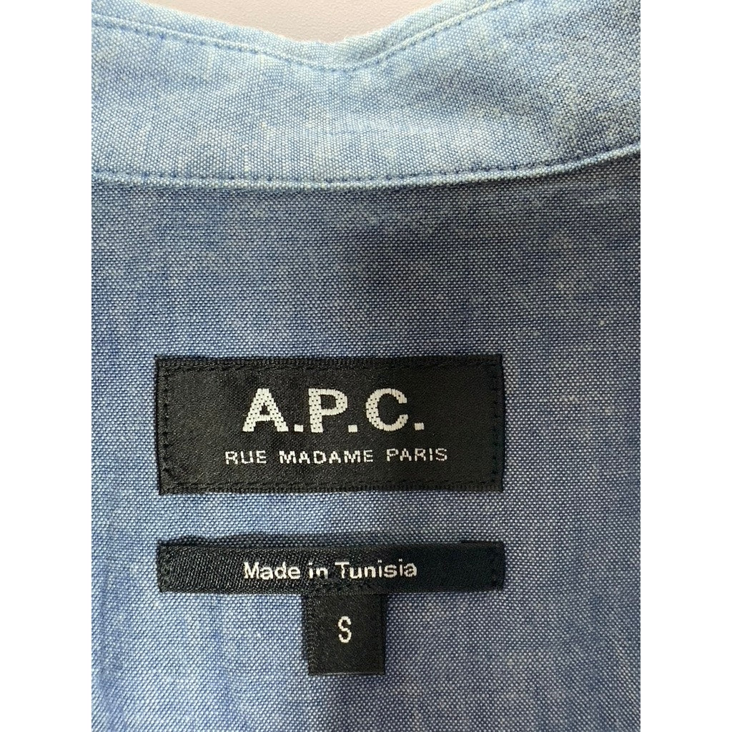A.P.C. RUE MADAME PARIS Men's Blue Regular-Fit Button-Up long Sleeve Shirt SZ S