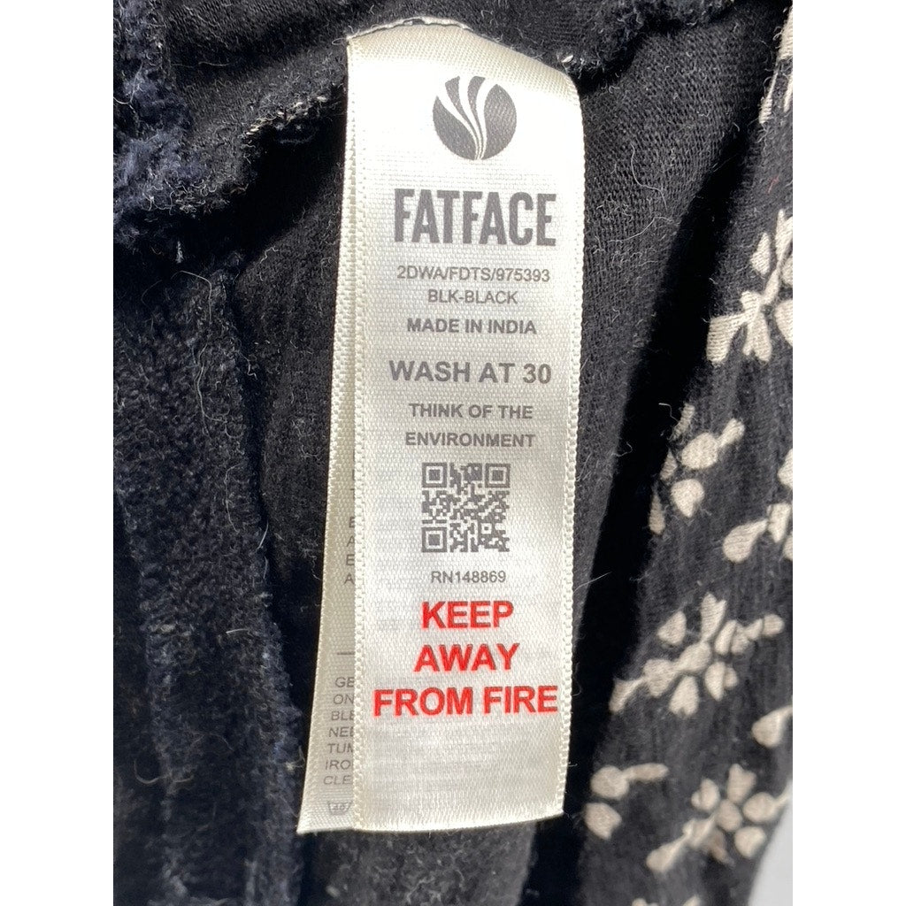FATFACE Women's Black Printed Crewneck Short Sleeve Simone Knee Length Dress SZ8