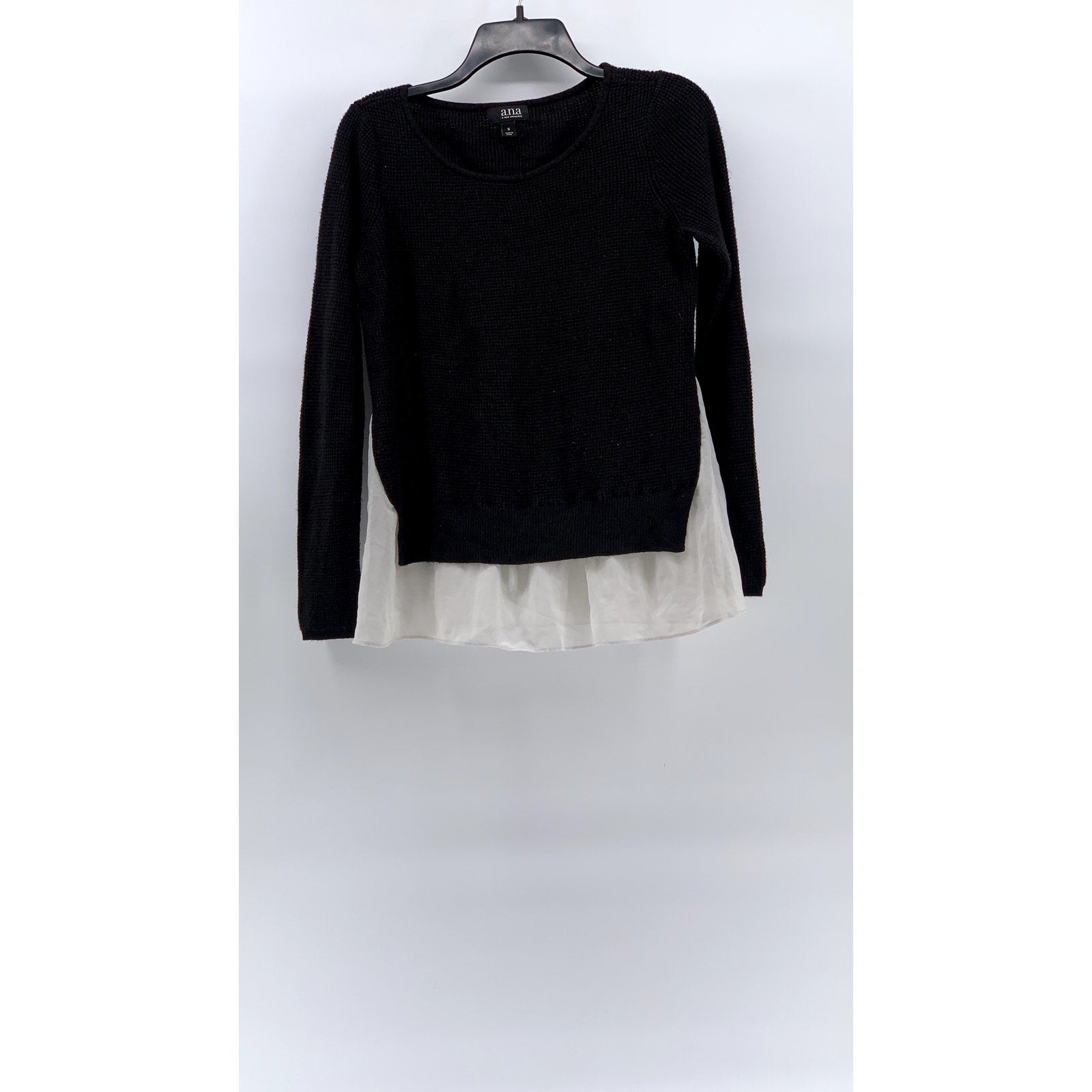 A.N.A A NEW APPROACH Women’s Black-White Knit Layered Long Sleeve Top SZ S
