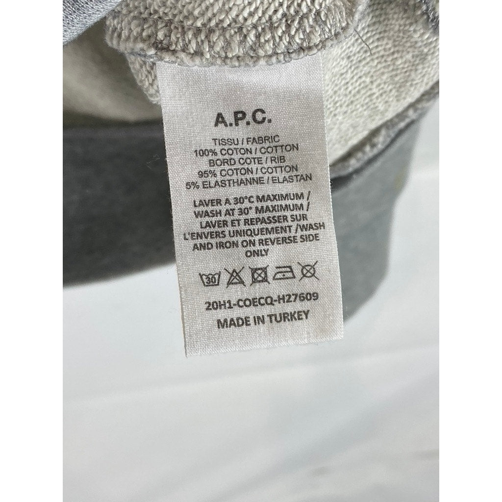 A.P.C RUE MADAME PARIS Men's Heather Gray APC19-87 Logo Crewneck Sweatshirt SZXL