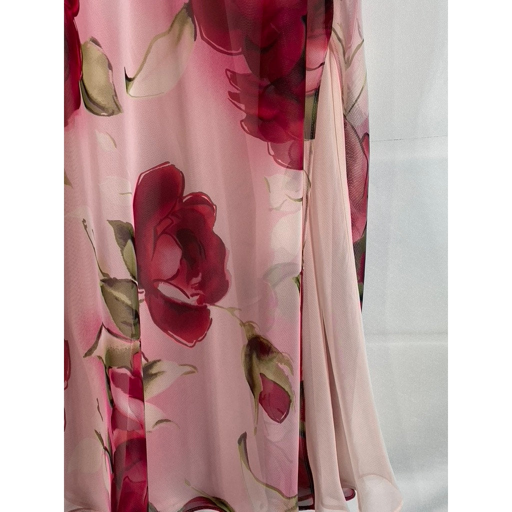 VALERIE STEVENS Women's Pink Vintage Large Floral Peignoir Nightgown SZ M