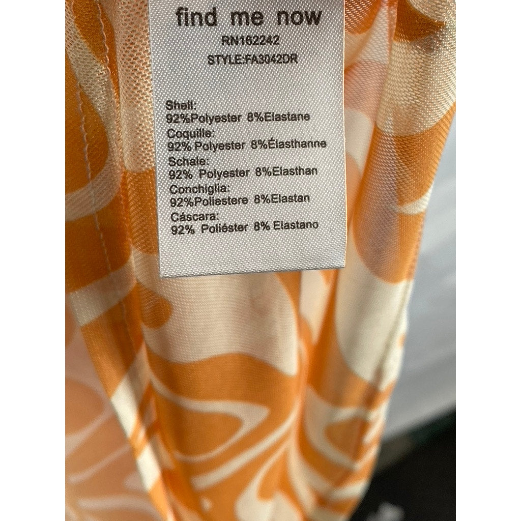 FIND ME NOW Women's Mesh Orange Creamsicle Dream On Long Sleeve Midi Dress SZ M