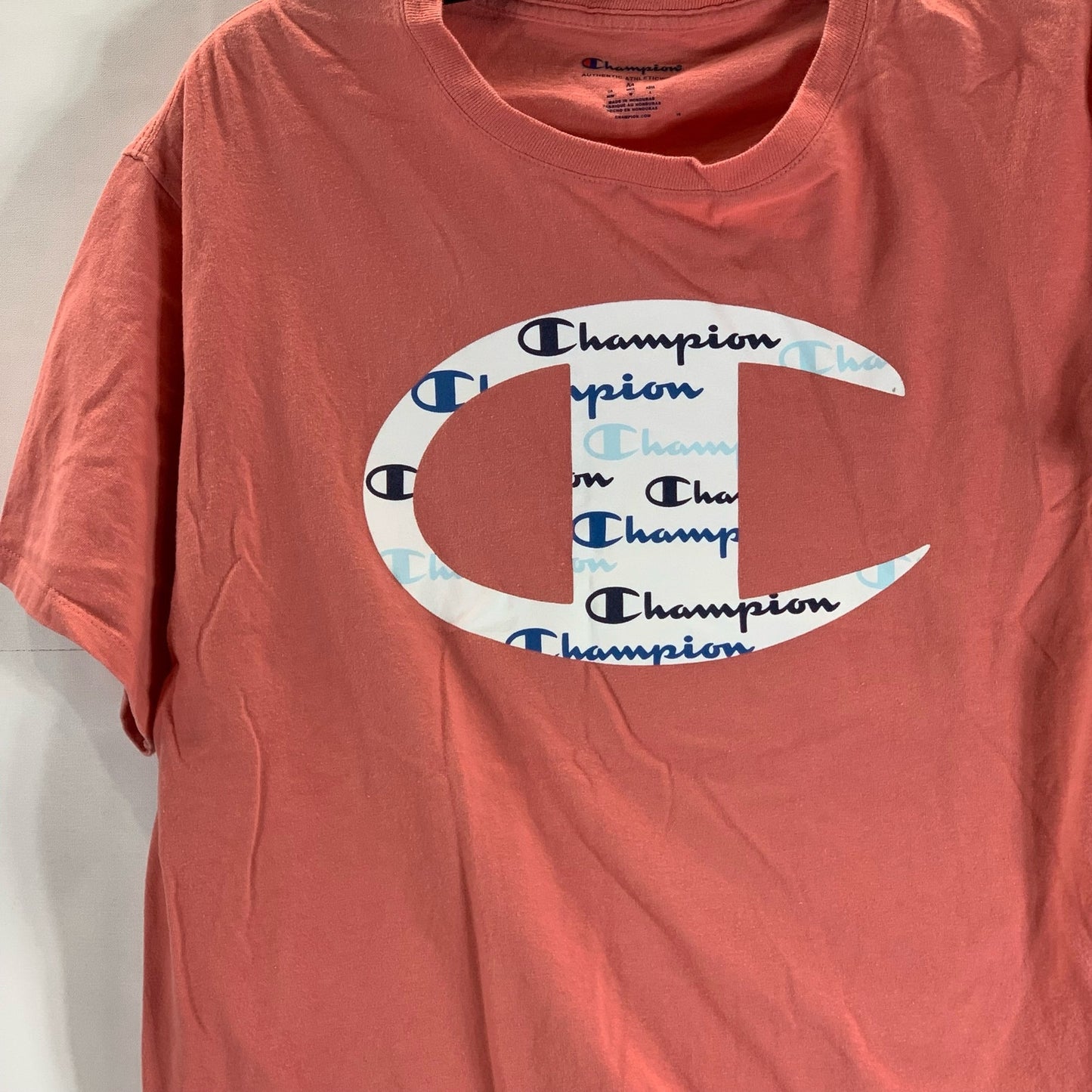 CHAMPION Men's Orange Big C Script Logo Crewneck Short Sleeve T-Shirt SZ M