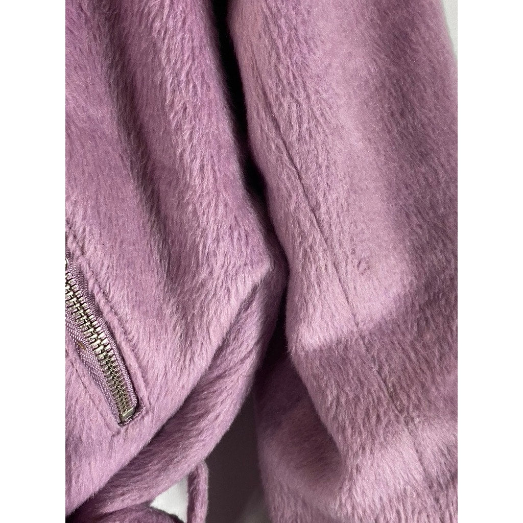 FOREVER 21 Women's Pink Plush Asymmetrical Motorcycle Cropped Jacket SZ L