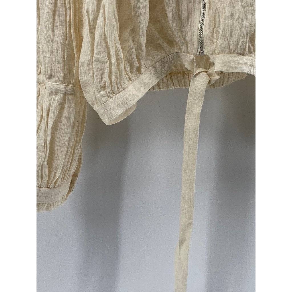 ALEXIS Women's Cream Boho Zip-Up High-Neck Long Sleeve Tie-Hem Top SZ XS
