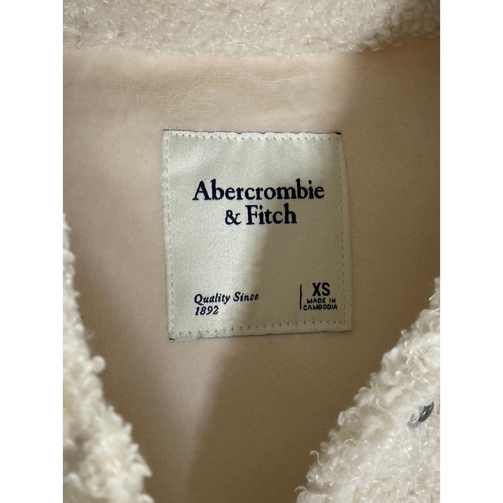 ABERCROMBIE & FITCH Women's Beige Sherpa Snap-Button Cropped Jacket SZ XS