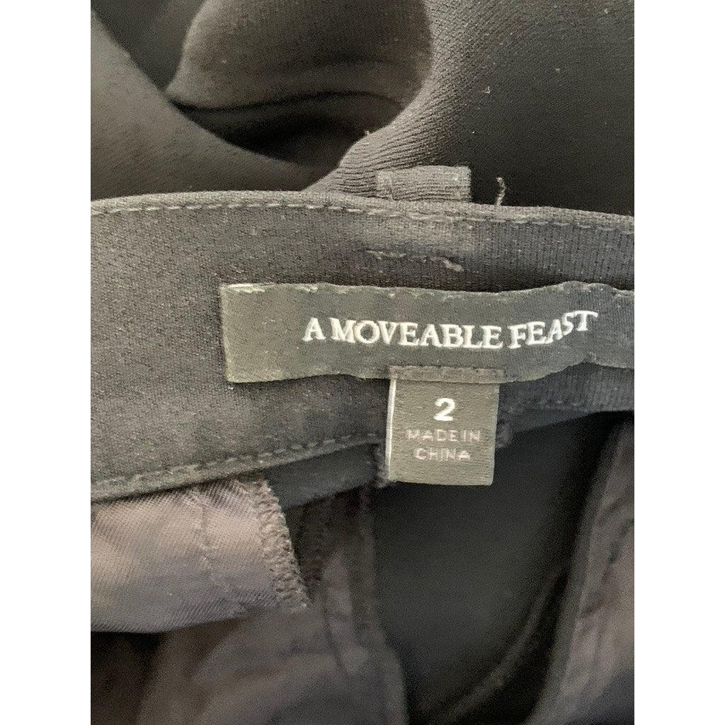 A MOVEABLE FEAST Women's Black Solid Wide-Leg Straight Pant SZ 2