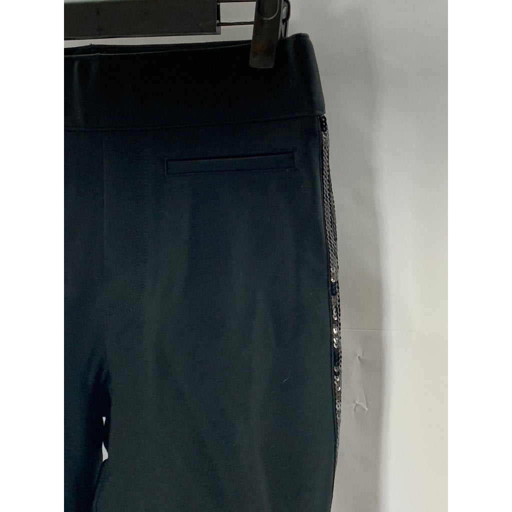 SPANX By Sara Berkley Women's Black Sequin Trim Ponte Skinny Ankle Pants SZ S