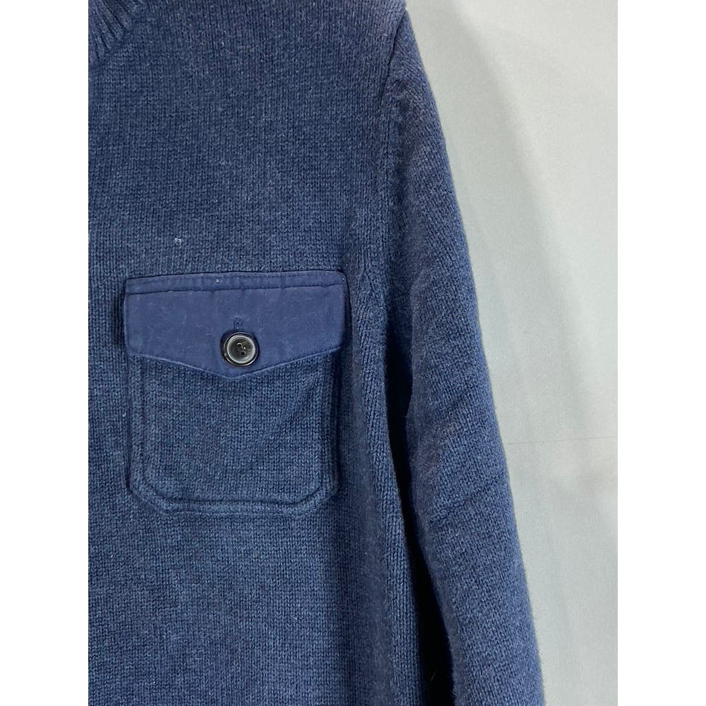 LUCKY BRAND Men's Navy Quarter-Button Knit Pullover Sweater SZ M