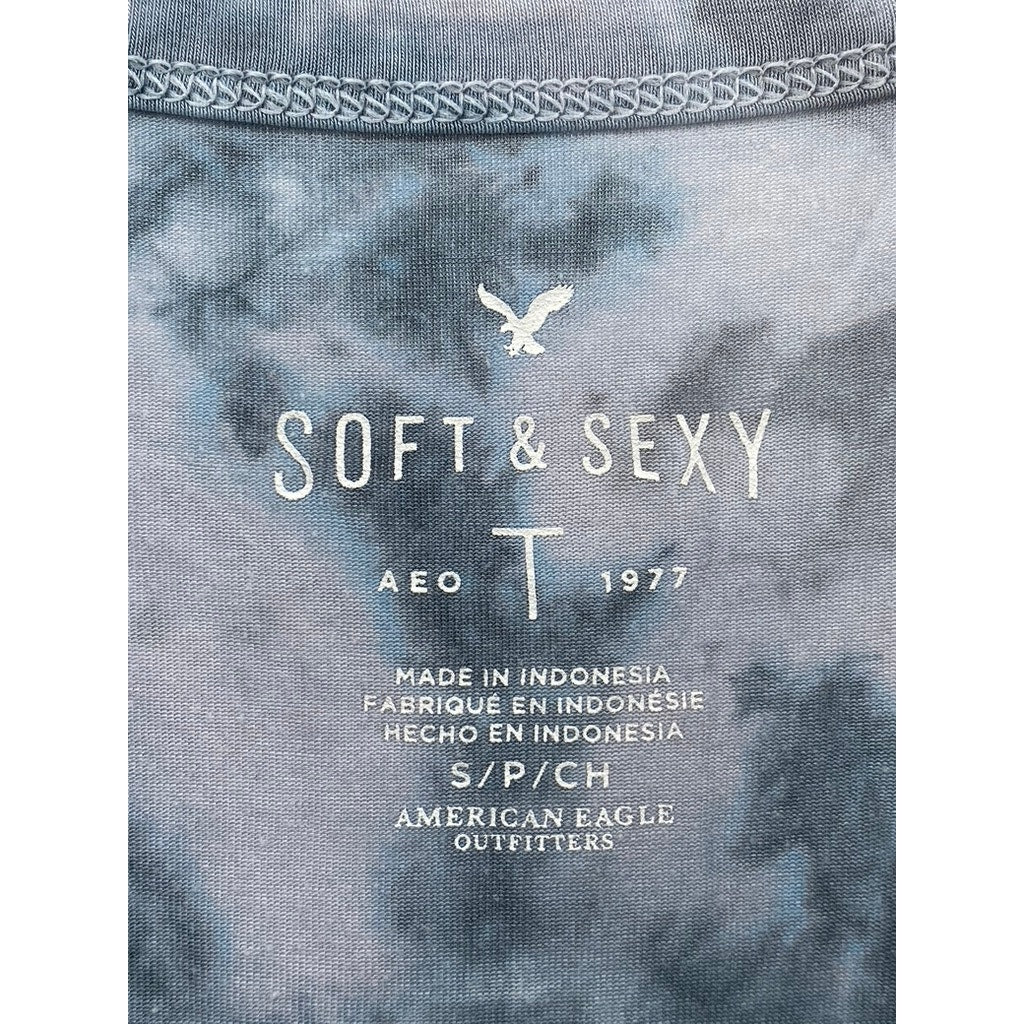 AMERICAN EAGLE Women's Blue Tie-Dye Soft & Sexy Crewneck Long Sleeve Top SZ S