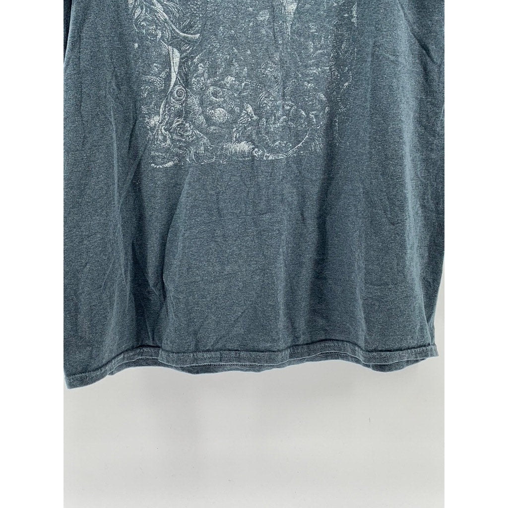 GILDAN Men's Blue Crewneck Renaissance Graphic Short Sleeve Casual T-Shirt SZ L