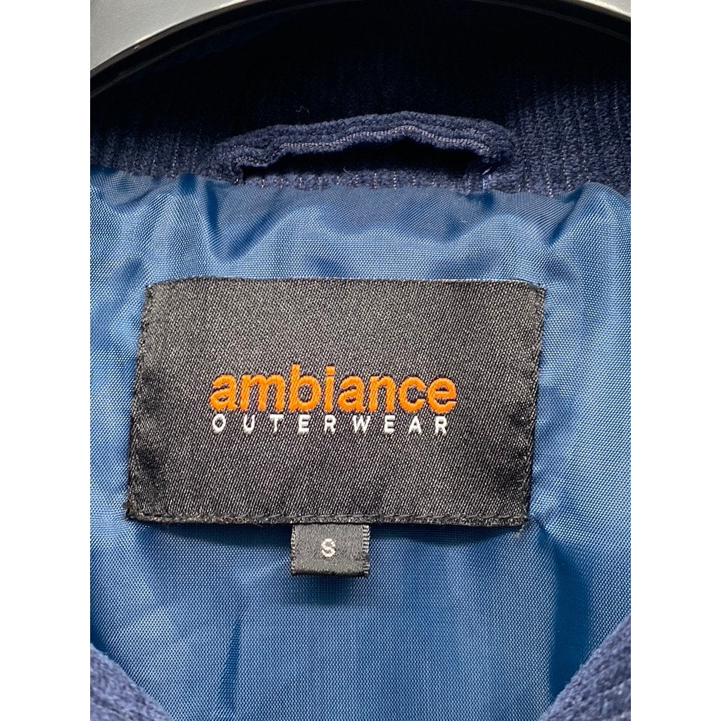 AMBIANCE OUTWEAR Women's Navy Blue Corduroy Stand Collar Puffer Jacket SZ S