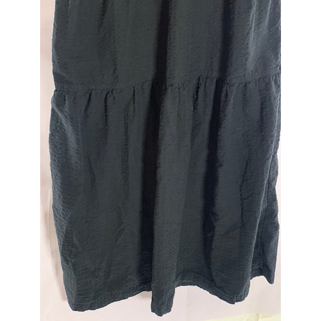 OLD NAVY Women's Black Solid V-Neck Ruffle-Sleeve Tie-Bust Tiered Maxi Dress SZM