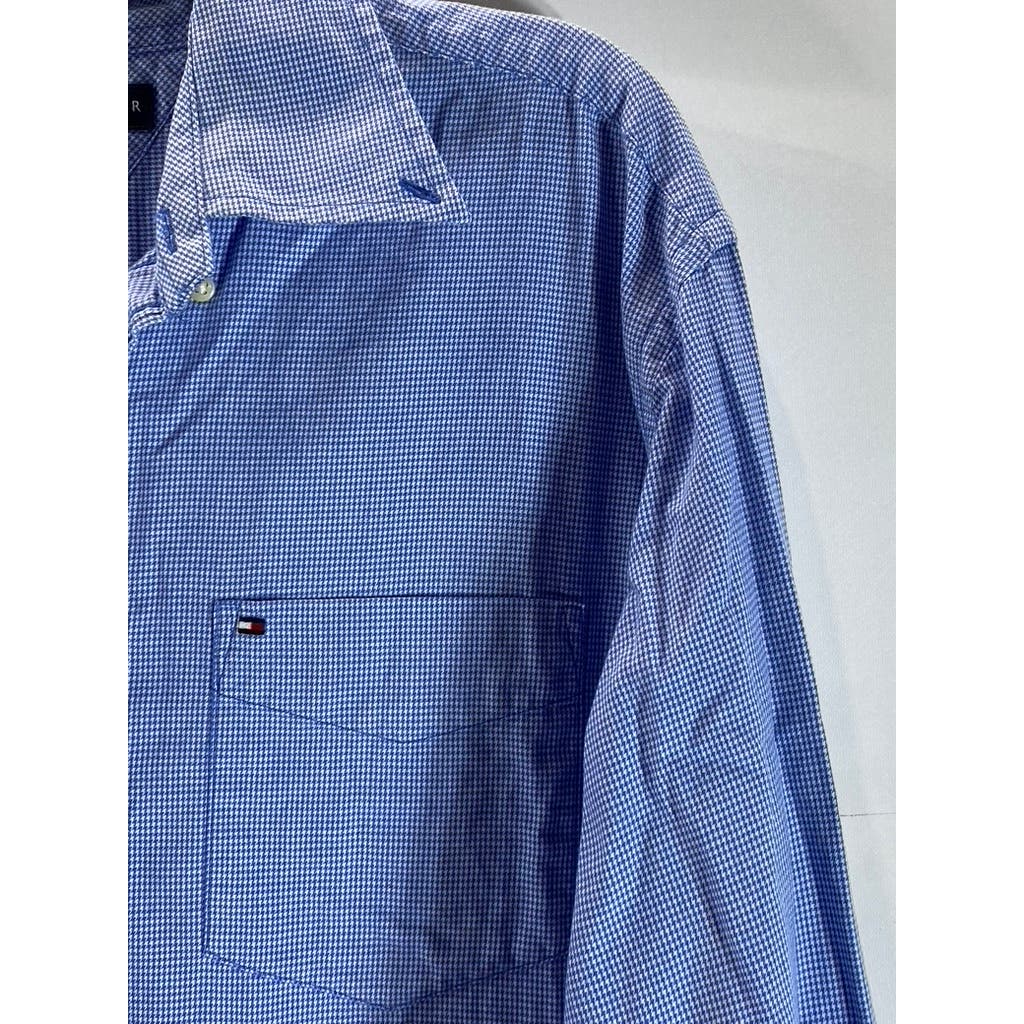 TOMMY HILFIGER Men's Blue Printed Regular-Fit Button-Up Long Sleeve Shirt SZ M