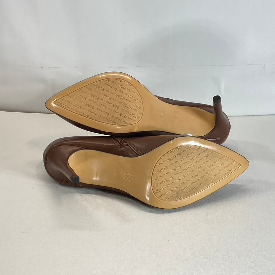 BCBGENERATION Women's Brown Faux Leather Hadix Pointed-Toe Stiletto Booties SZ 7