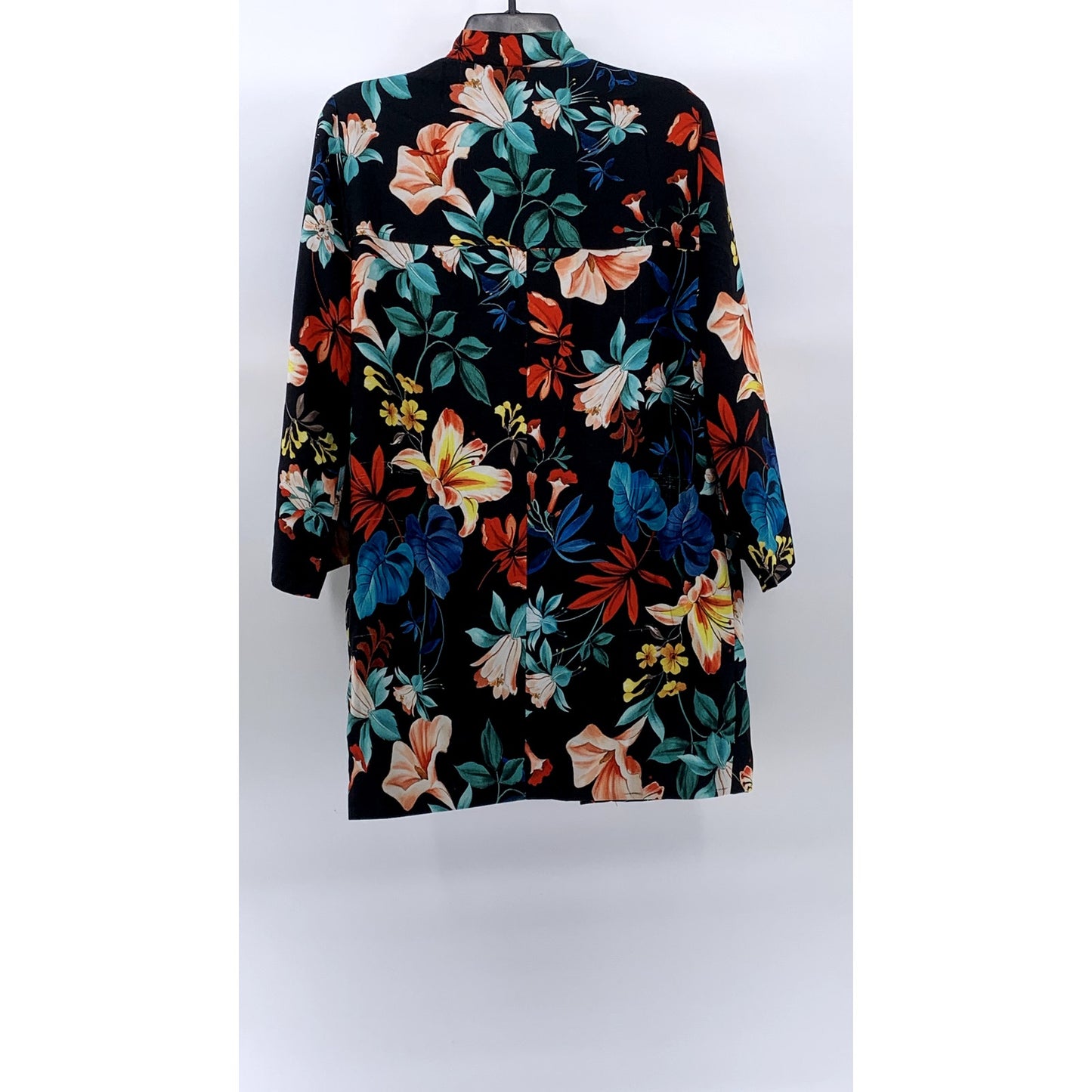 ZARA TRF OUTERWEAR Women’s Black-Multi Floral Open-Front Long Blazer SZ S