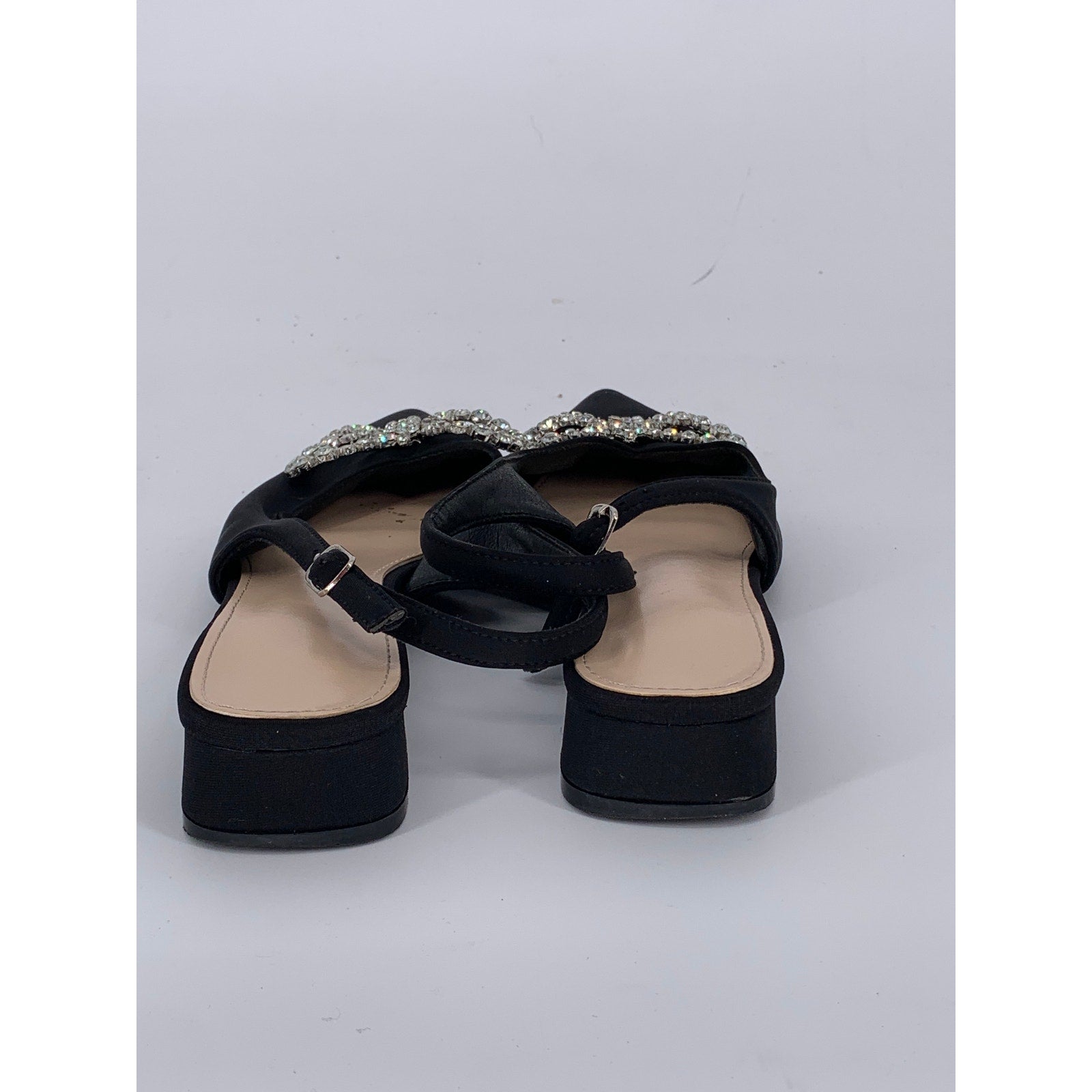 UNBRANDED Women's Black Rhinestone Bow Pointed-Toe Block-Heel Slingback SZ 7