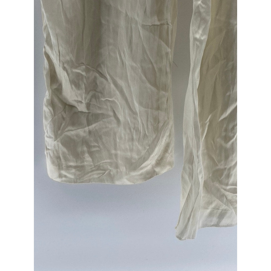 ZARA Women's Off-White Silk Drawstring Relaxed Fit Pull-On Pajama Pants SZ M