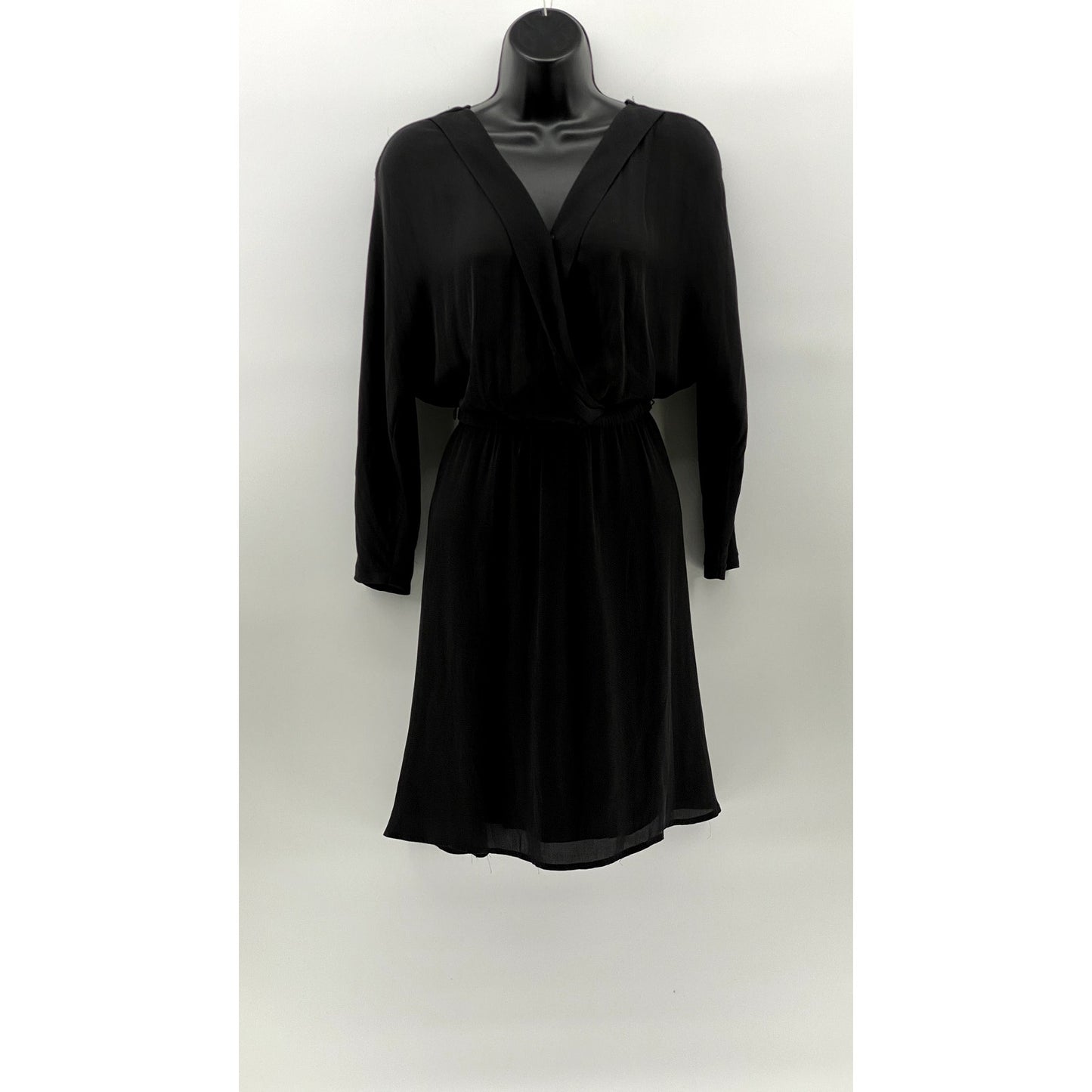 LE TEMPS DE CERISES Women's Black V-Neck Long Sleeve Elastic-Waist Dress SZ S
