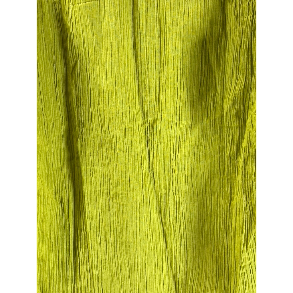 H&M Women's Yellow-Green Oversized Crinkle Long Sleeve Button-Up Top SZ S