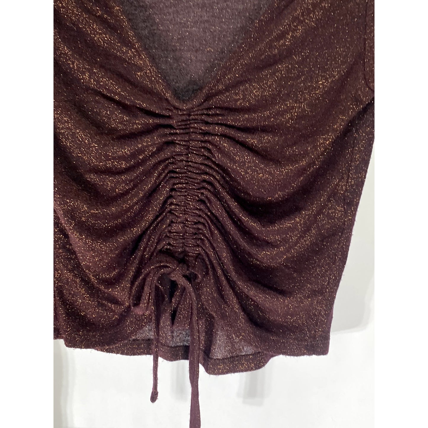 ALLSAINTS Women’s Metallic Rona Glitz Ruched Drawstring Long Sleeve Top SZ M