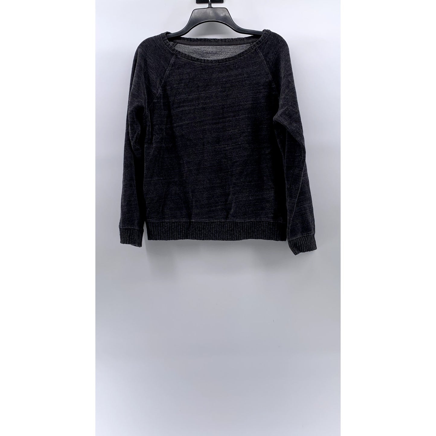 ANN TAYLOR LOFT Women's Washed Black Knit Scoop-Neck Long Sleeve Sweater SZ L