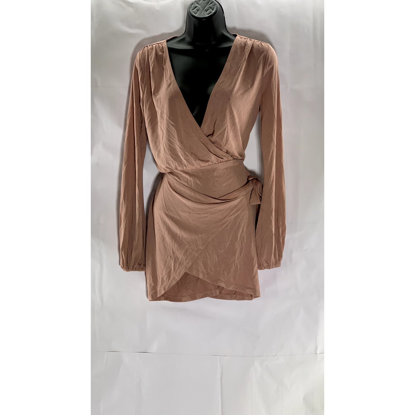 LOVERS AND FRIENDS Women's Salmon Pink V-Neck Long Sleeve Wrap Mini Dress SZ XS