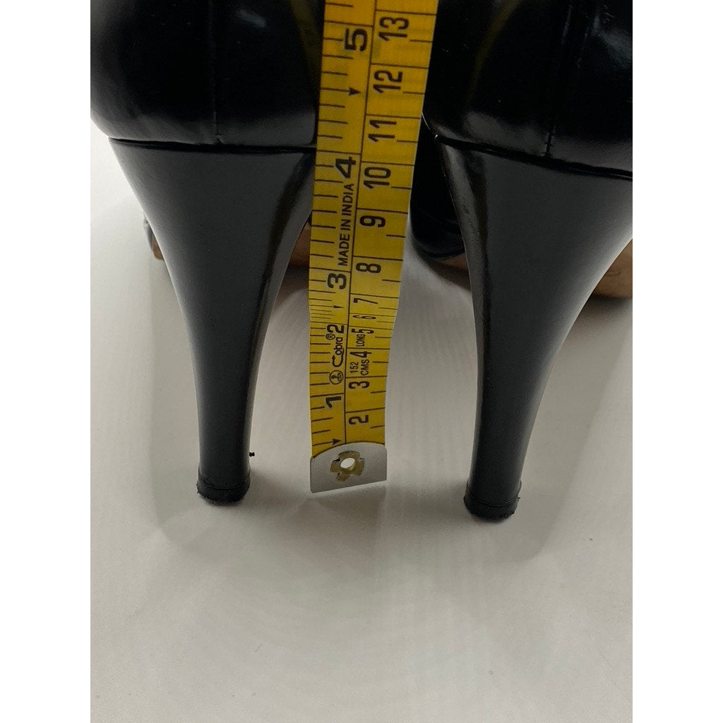 FACONNABLE Women's Black Leather Peep-Toe Slip-On Stiletto Heels SZ 6.5