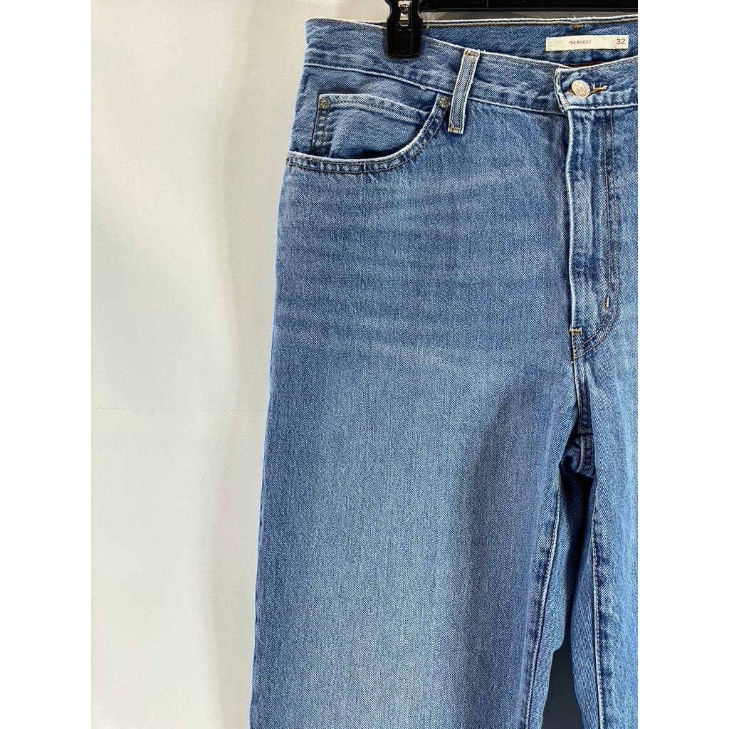 LEVI'S Women's Medium Indigo Distressed Mid-Rise 94' Baggy Jeans SZ 32