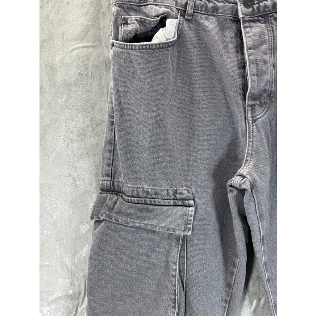 MAN BOOHOOMAN Men's Grey Skinny Stretch Distressed Smoked Popper Hem Cargo Jean