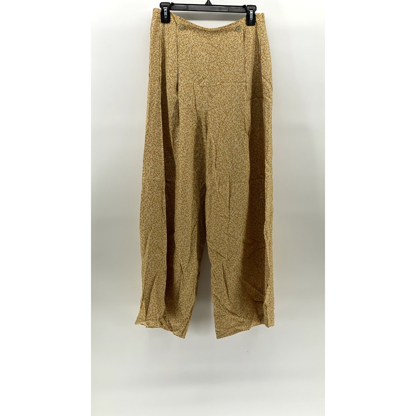UNBRANDED Women's Yellow Floral Print Pull-On Wide-Leg Relaxed Fit Pants SZ M