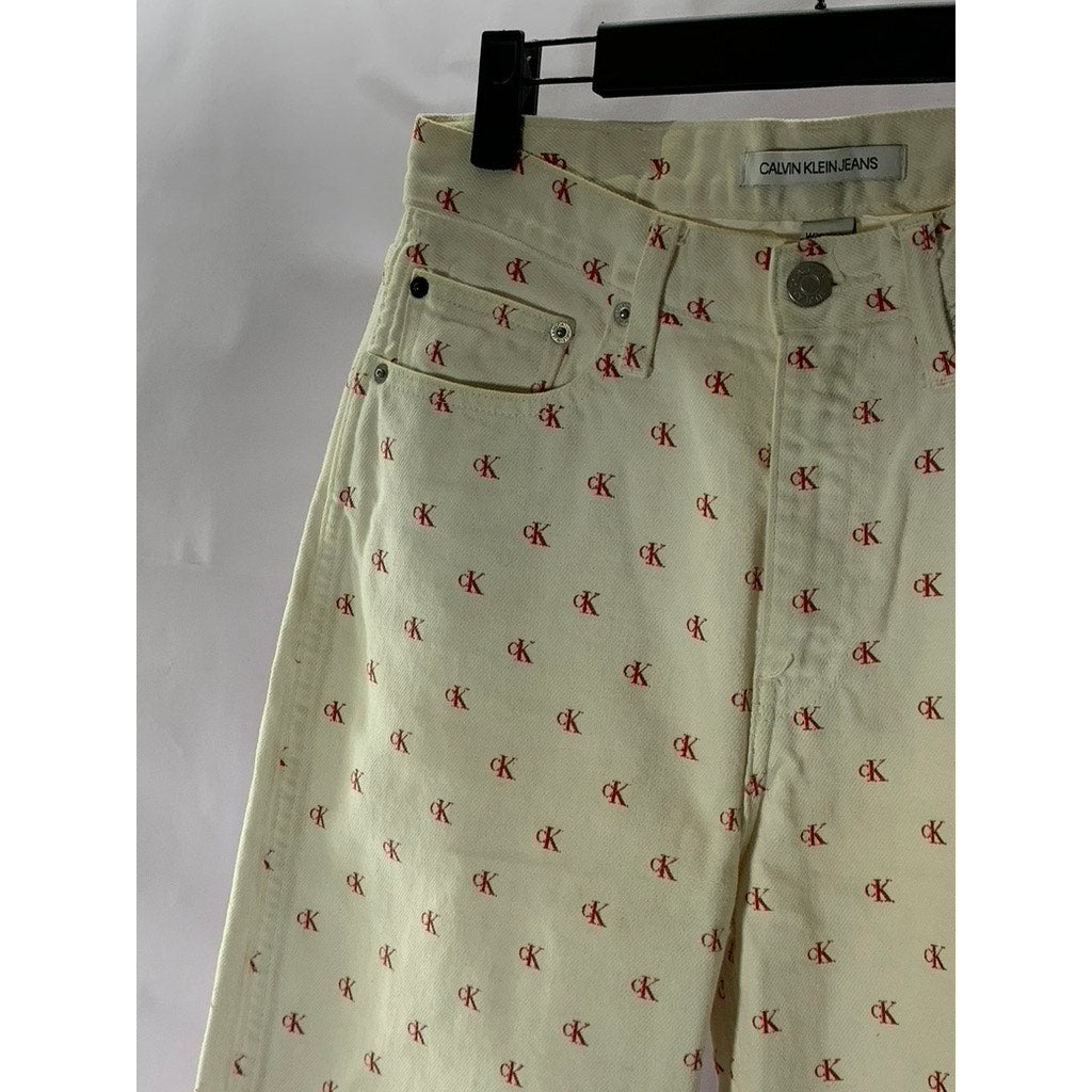 CALVIN KLEIN JEANS Women's White/Red Monogram High-Rise Straight-Leg Pants SZ 28