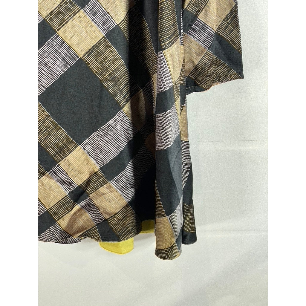 FRANCESCA OF DAMON FOR STARINGTON Women's Tan/Yellow Vintage Plaid Silk Coat SZ8