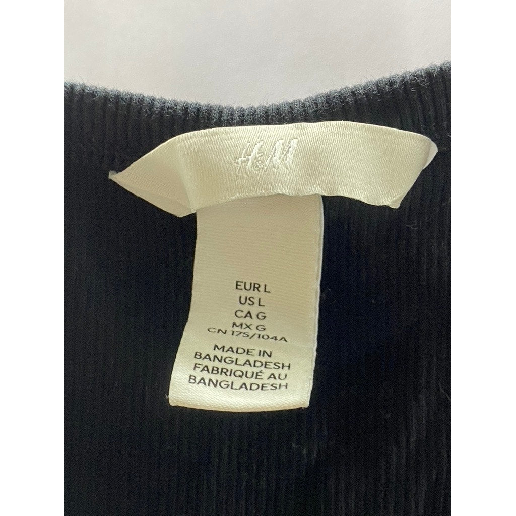 H&M Women's Black Sleeveless Ribbed Knit Stretch Halter Crop Top SZ L