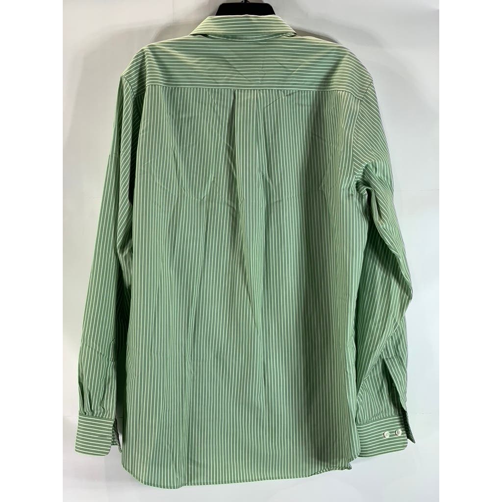 EDDIE BAUER Men's Tall Green Striped Relaxed-Fit Button-Up Shirt SZ L/T