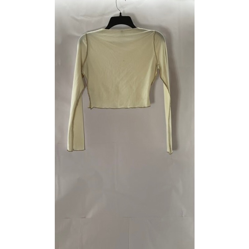 AS YOU Women's Beige Mesh Long Sleeve Crewneck Crop Top SZ 6