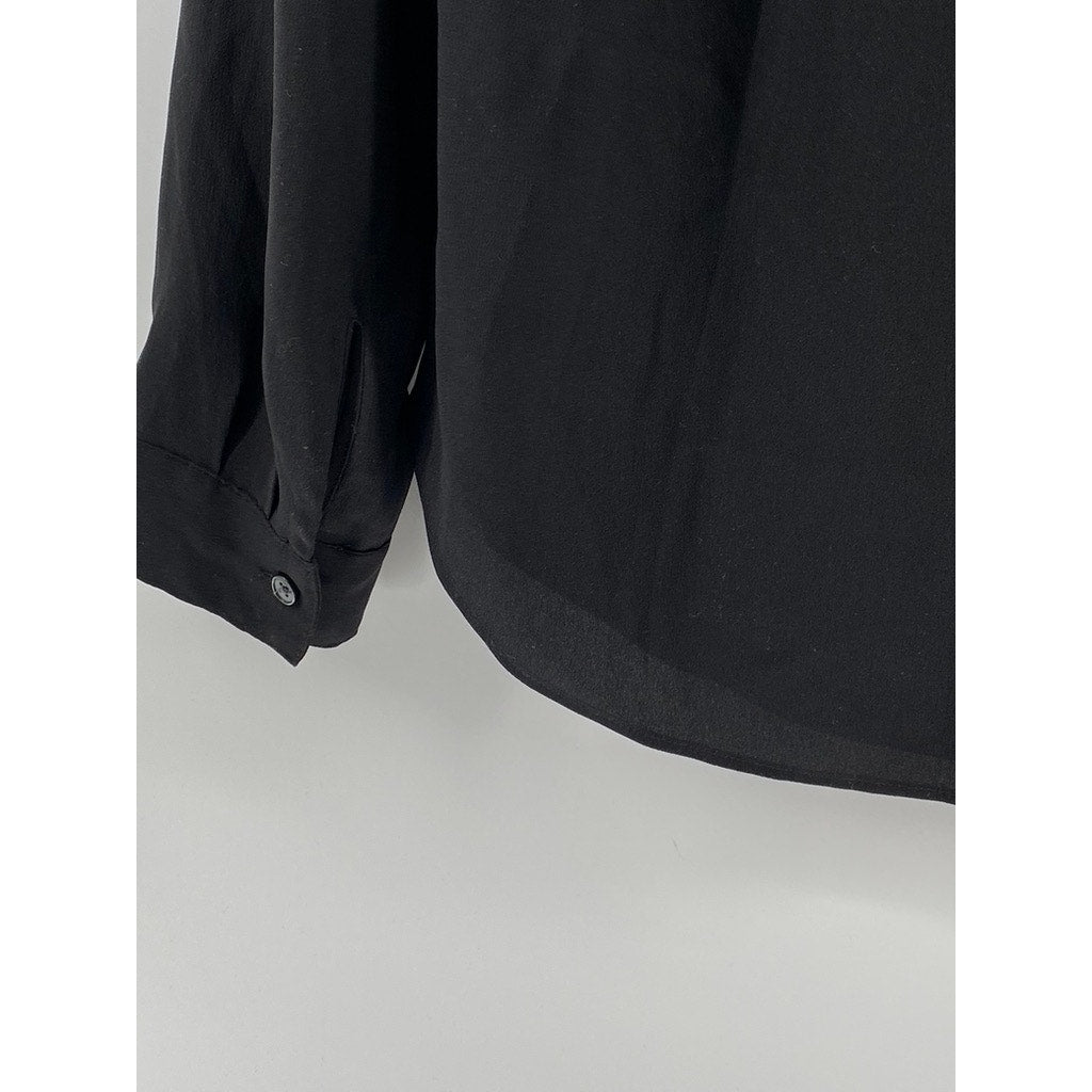 ANN TAYLOR Women's Black Solid Regular-Fit Button-Up Long Sleeve Top SZ M
