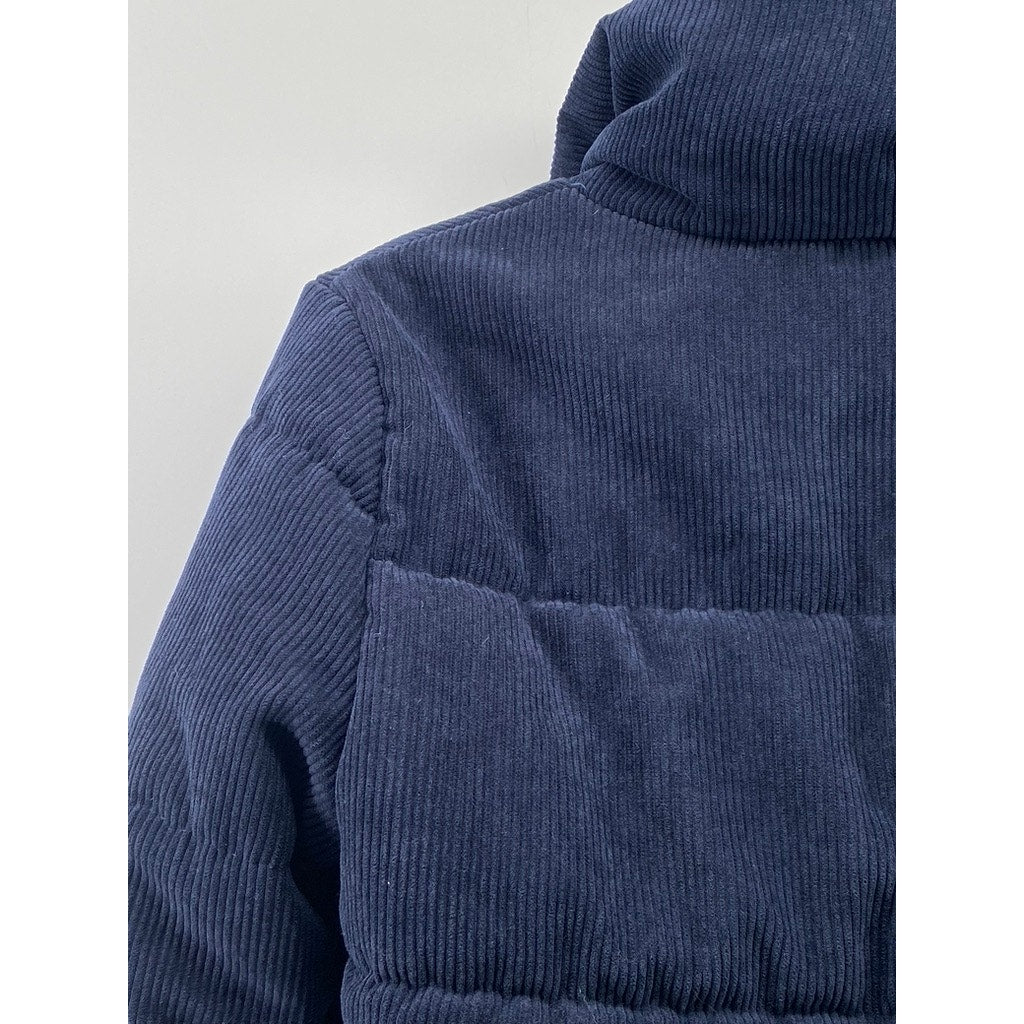 AMBIANCE OUTWEAR Women's Navy Blue Corduroy Stand Collar Puffer Jacket SZ S