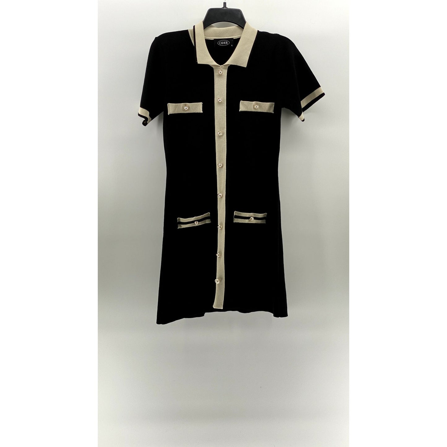 CIDER Women's Black-Beige Faux Pearl Button-Front Knit Mini Dress SZ S(US4)